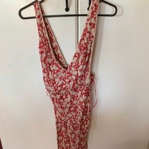 Free people red and cream v-neck long dress